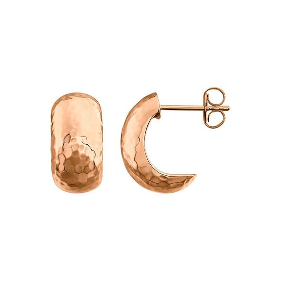 Hammered J-Hoop Earrings in 14k Rose Gold, 8 x 15mm - Picture 1 of 3